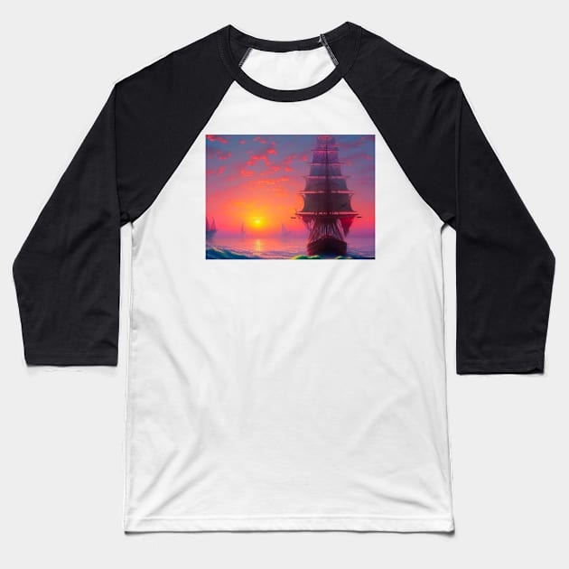 Sailing ship at sunset Baseball T-Shirt by sailorsam1805